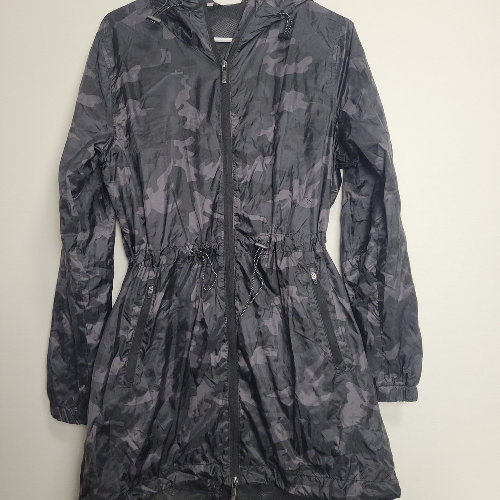 Kyodan Outdoor Womens Camo Longline Windbreaker Jacket Grey Black Large